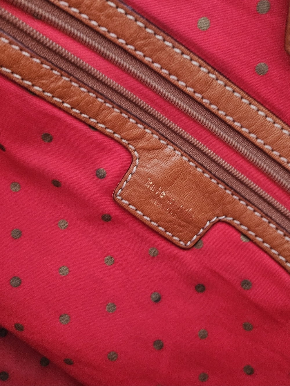 Kate Spade Noel Dot Jacquard Tote Bag Brown Red Stripe Leather Trim - Picture 9 of 10